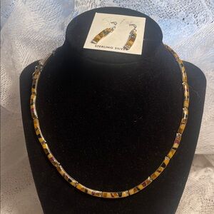 Elegant Multicolor Navajo Inlay Silver Necklace With Matching Earrings